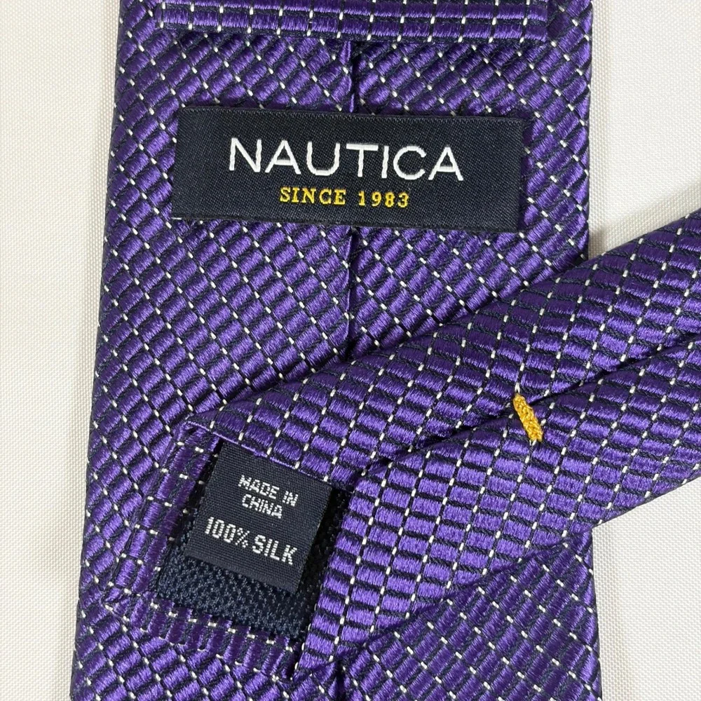 Nautica Silk‎ Tie Purple Geometric Micro Pattern Mens Necktie Preppy Corporate